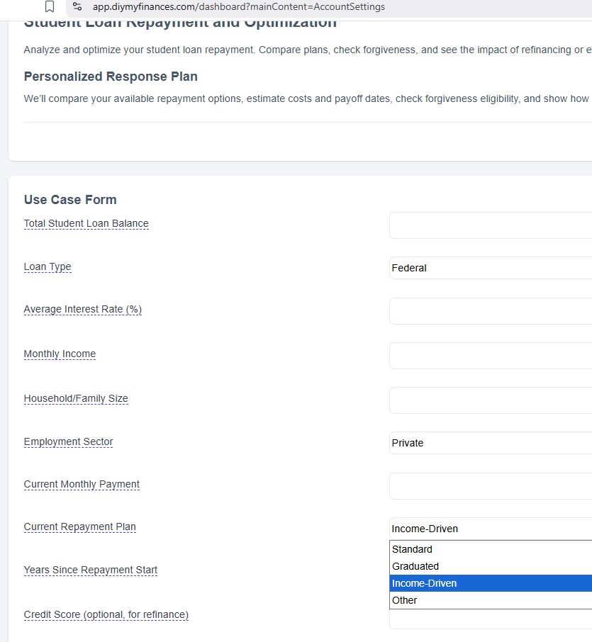 Student loan dashboard